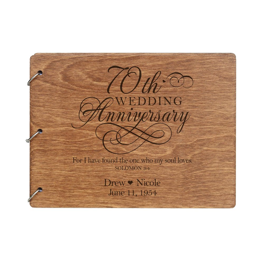 LifeSong Milestones Personalized 70th Wedding Anniversary Guest Book for Couple 70 Years of Marriage Celebration, Wooden Walnut Signature Registry Guest Book for Seventieth Wedding (Walnut (Engraved))