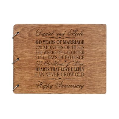 LifeSong Milestones Personalized 60th Wedding Anniversary Guest Book for Couple 60 Years of Marriage Celebration, Wooden Walnut Signature Registry Guest Book for Sixtieth Wedding (Walnut (Egvd))