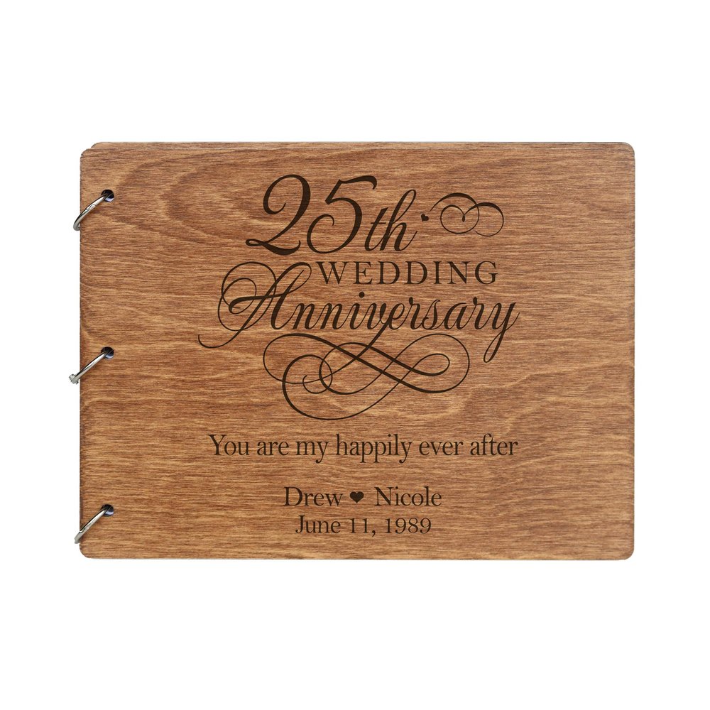 LifeSong Milestones Personalized 25th Wedding Anniversary Guest Book for Couple 25 Years of Marriage Celebration, Wooden Walnut Signature Registry Guest Book for Twenty Fifth Wedding (Walnut (Egvd))