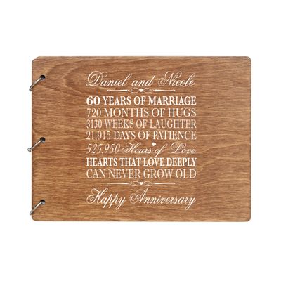 LifeSong Milestones Personalized 60th Wedding Anniversary Guest Book for Couple 60 Years of Marriage Celebration, Wooden Walnut Signature Registry Guest Book for Sixtieth Wedding (Walnut)