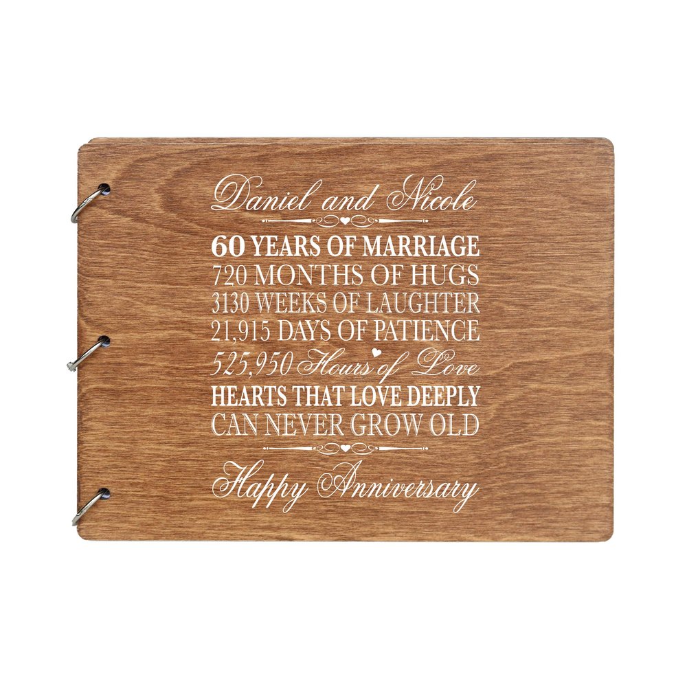 LifeSong Milestones Personalized 60th Wedding Anniversary Guest Book for Couple 60 Years of Marriage Celebration, Wooden Walnut Signature Registry Guest Book for Sixtieth Wedding (Walnut)
