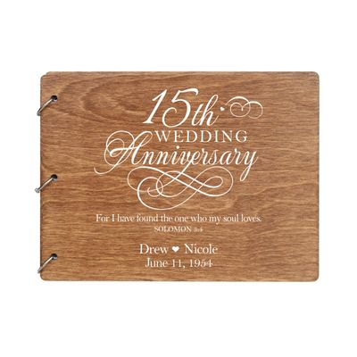 LifeSong Milestones Personalized 15th Wedding Anniversary Guest Book for Couple 15 Years of Marriage Celebration, Wooden Walnut Signature Registry Guest Book for Fifteenth Wedding (Walnut)
