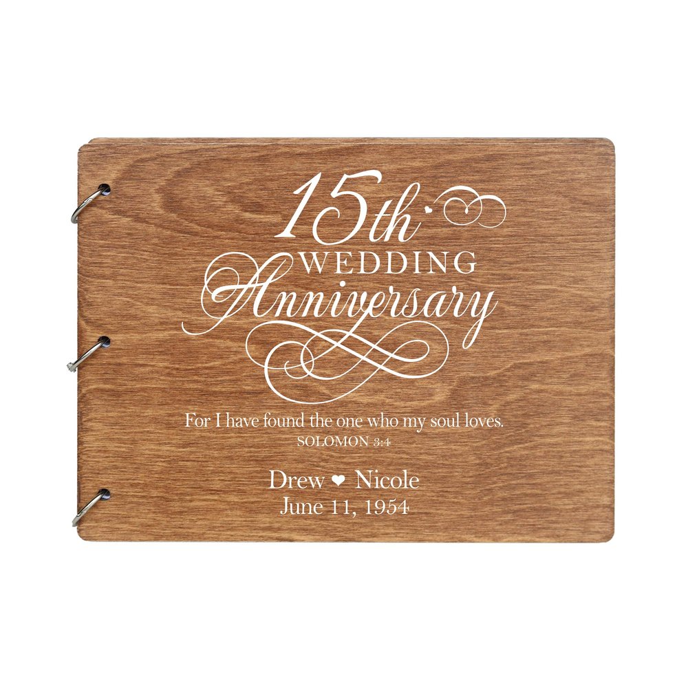 LifeSong Milestones Personalized 15th Wedding Anniversary Guest Book for Couple 15 Years of Marriage Celebration, Wooden Walnut Signature Registry Guest Book for Fifteenth Wedding (Walnut)