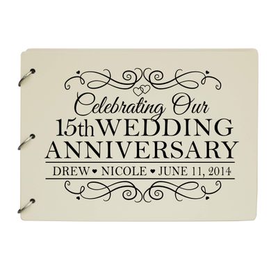 LifeSong Milestones Personalized 15th Wedding Anniversary Guest Book for Couple - Husband and Wife 15 Year of Marriage Celebration, Wooden Ivory Signature Registry Guest Book (Ivory)