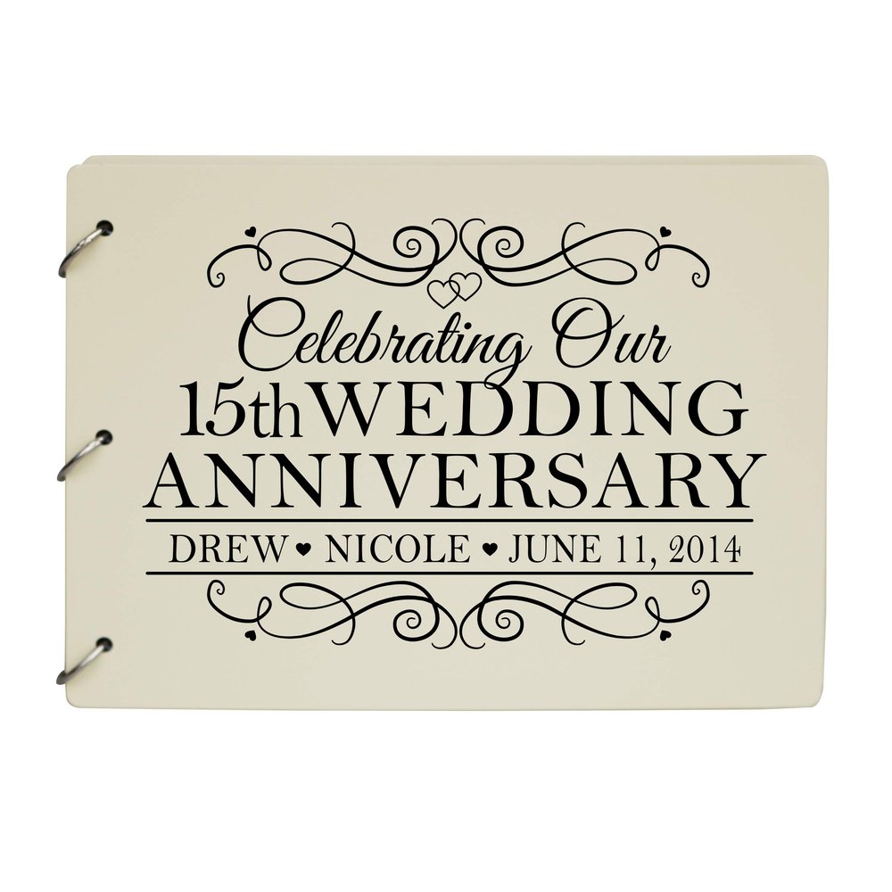 LifeSong Milestones Personalized 15th Wedding Anniversary Guest Book for Couple - Husband and Wife 15 Year of Marriage Celebration, Wooden Ivory Signature Registry Guest Book (Ivory)