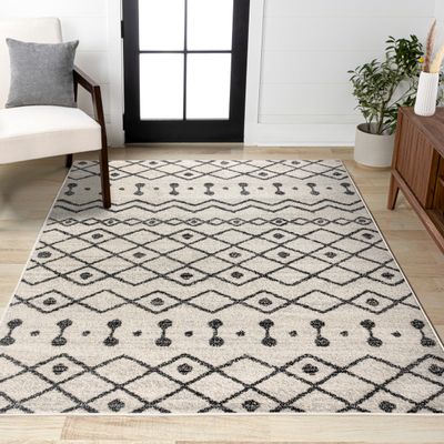 JONATHAN Y Aksil Moroccan Beni Souk Cream/Black Indoor Area Rug, 8x10, Bohemian, Scandinavian, Easy-Cleaning for Living Room, Bedroom, Kitchen, Pet Friendly, Non-Shedding (MOH208A-8)