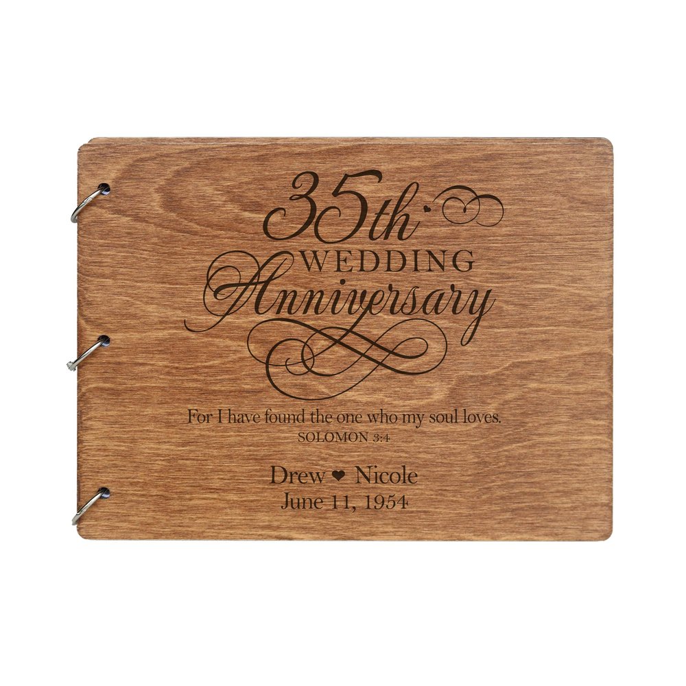 LifeSong Milestones Personalized 35th Wedding Anniversary Guest Book for Couple 35 Years of Marriage Celebration, Wooden Walnut Signature Registry Guest Book for Thirty Fifth Wedding (Walnut (Egvd))