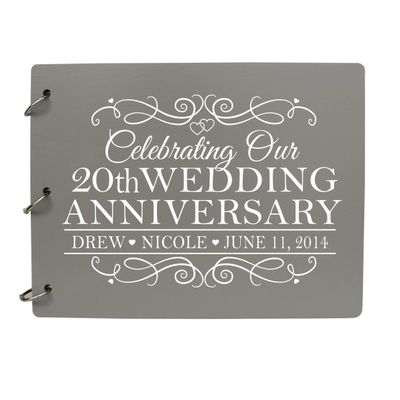LifeSong Milestones Personalized 20th Wedding Anniversary Guest Book for Couple - Husband and Wife 20 Year of Marriage Celebration, Wooden Grey Signature Registry Guest Book (Grey)