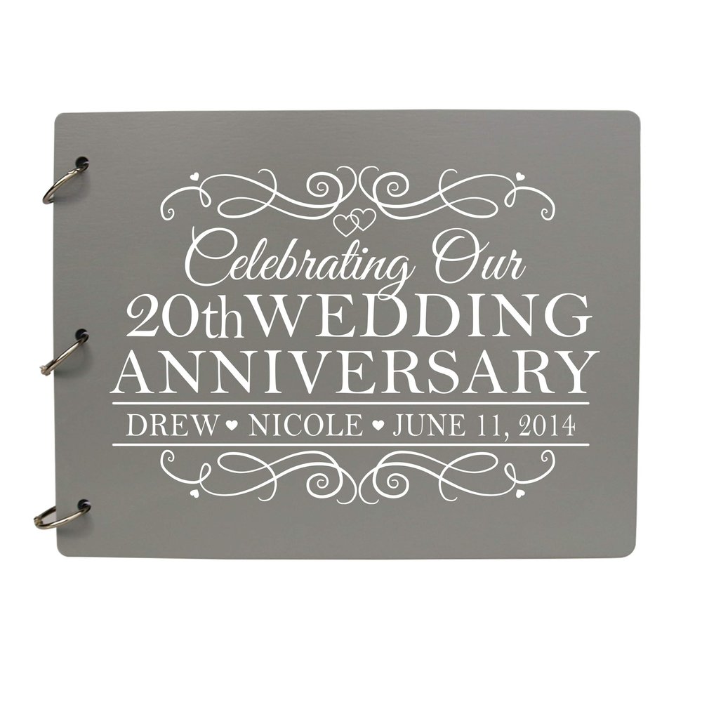 LifeSong Milestones Personalized 20th Wedding Anniversary Guest Book for Couple - Husband and Wife 20 Year of Marriage Celebration, Wooden Grey Signature Registry Guest Book (Grey)