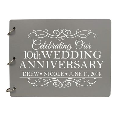 LifeSong Milestones Personalized 10th Wedding Anniversary Guest Book for Couple - Husband and Wife 10 Years of Marriage Celebration, Wooden Black Signature Registry Guest Book for Tenth Wedding (Grey)