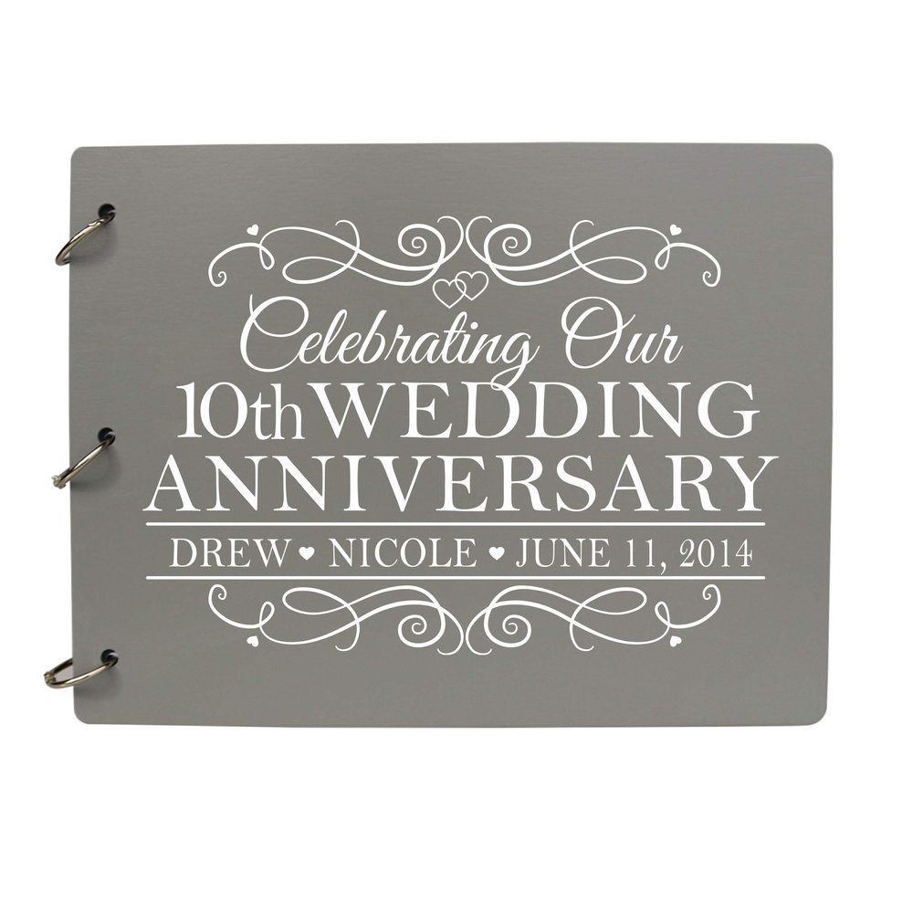 LifeSong Milestones Personalized 10th Wedding Anniversary Guest Book for Couple - Husband and Wife 10 Years of Marriage Celebration, Wooden Black Signature Registry Guest Book for Tenth Wedding (Grey)