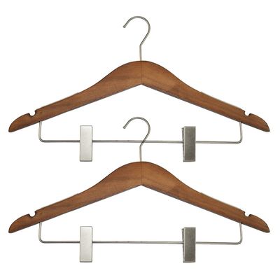 All Hung Up Hangers Slim Wood Hangers with Clips  Non-Slip Space Saving Clothes Hangers for Pants, Skirts & Coats, Heavy Duty Solid Wood, (High Gloss Mahogany, 24)