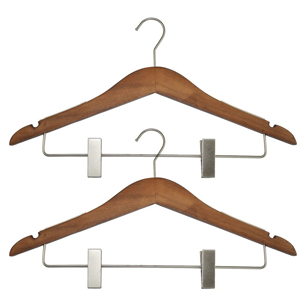 All Hung Up Hangers Slim Wood Hangers with Clips  Non-Slip Space Saving Clothes Hangers for Pants, Skirts & Coats, Heavy Duty Solid Wood, (High Gloss Mahogany, 24)