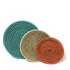 African Fair Trade Shallow Round Nesting Baskets, Set of 3, Turquoise/Ivory/Orange view 1