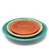 African Fair Trade Shallow Round Nesting Baskets, Set of 3, Turquoise/Ivory/Orange view 2