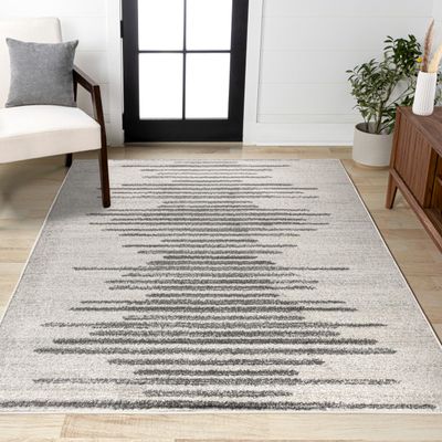 JONATHAN Y Aya Berber Stripe Geometric Cream/Gray Indoor Area Rug, 8x10, Contemporary, Modern, Easy-Cleaning for Living Room, Bedroom, Kitchen, Pet Friendly, Non-Shedding (MOH205A-8)