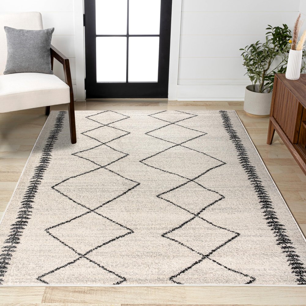JONATHAN Y Zaina Moroccan Beni Souk Cream/Black Indoor Area Rug, 8x10, Contemporary, Modern, Easy-Cleaning for Living Room, Bedroom, Kitchen, Pet Friendly, Non-Shedding (MOH203A-8)