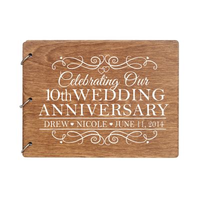 LifeSong Milestones Personalized 10th Wedding Anniversary Guest Book for Couple - Husband and Wife 10 Year of Marriage Celebration, Wooden Black Signature Registry Guest Book for Tenth Wedding (Maple)