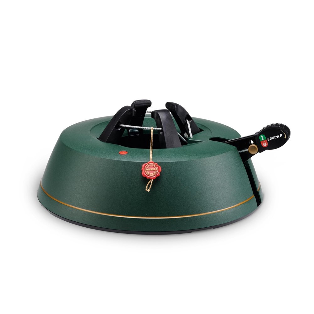 Krinner Christmas Tree Genie Small - Green Stand - Original Single Cable Operation, Holds up to 6 Ft Live Trees - Foot Pedal Setup & Water Reservoir with Level Indicator - German Made