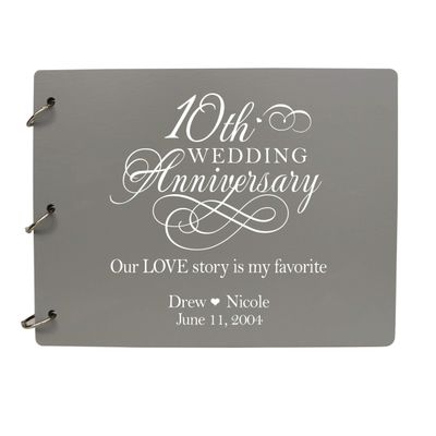LifeSong Milestones Personalized 10th Wedding Anniversary Guest Book for Couple 10 Years of Marriage Celebration, Wooden Grey Signature Registry Guest Book for Tenth Wedding (Grey)