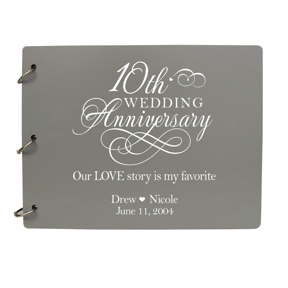 LifeSong Milestones Personalized 10th Wedding Anniversary Guest Book for Couple 10 Years of Marriage Celebration, Wooden Grey Signature Registry Guest Book for Tenth Wedding (Grey)