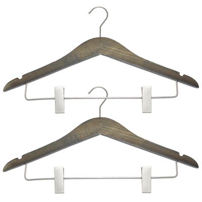 All Hung Up Hangers Slim Wood Hangers with Clips  Non-Slip Space Saving Clothes Hangers for Pants, Skirts & Coats, Heavy Duty Solid Wood, (Ash Grey, 24 Pack)