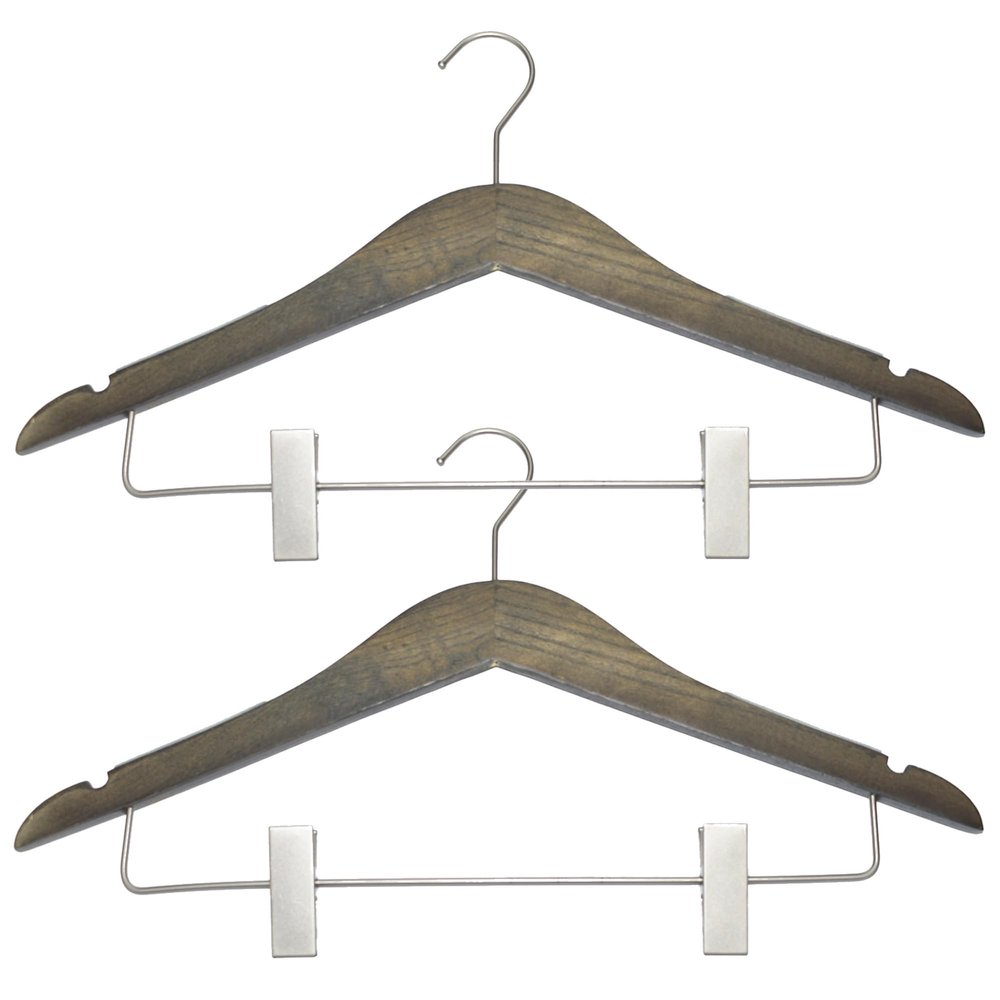 All Hung Up Hangers Slim Wood Hangers with Clips  Non-Slip Space Saving Clothes Hangers for Pants, Skirts & Coats, Heavy Duty Solid Wood, (Ash Grey, 24 Pack)