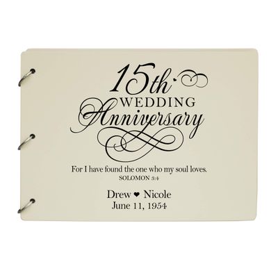 LifeSong Milestones Personalized 15th Wedding Anniversary Guest Book for Couple 15 Years of Marriage Celebration, Wooden Ivory Signature Registry Guest Book for Fifteenth Wedding (Ivory)