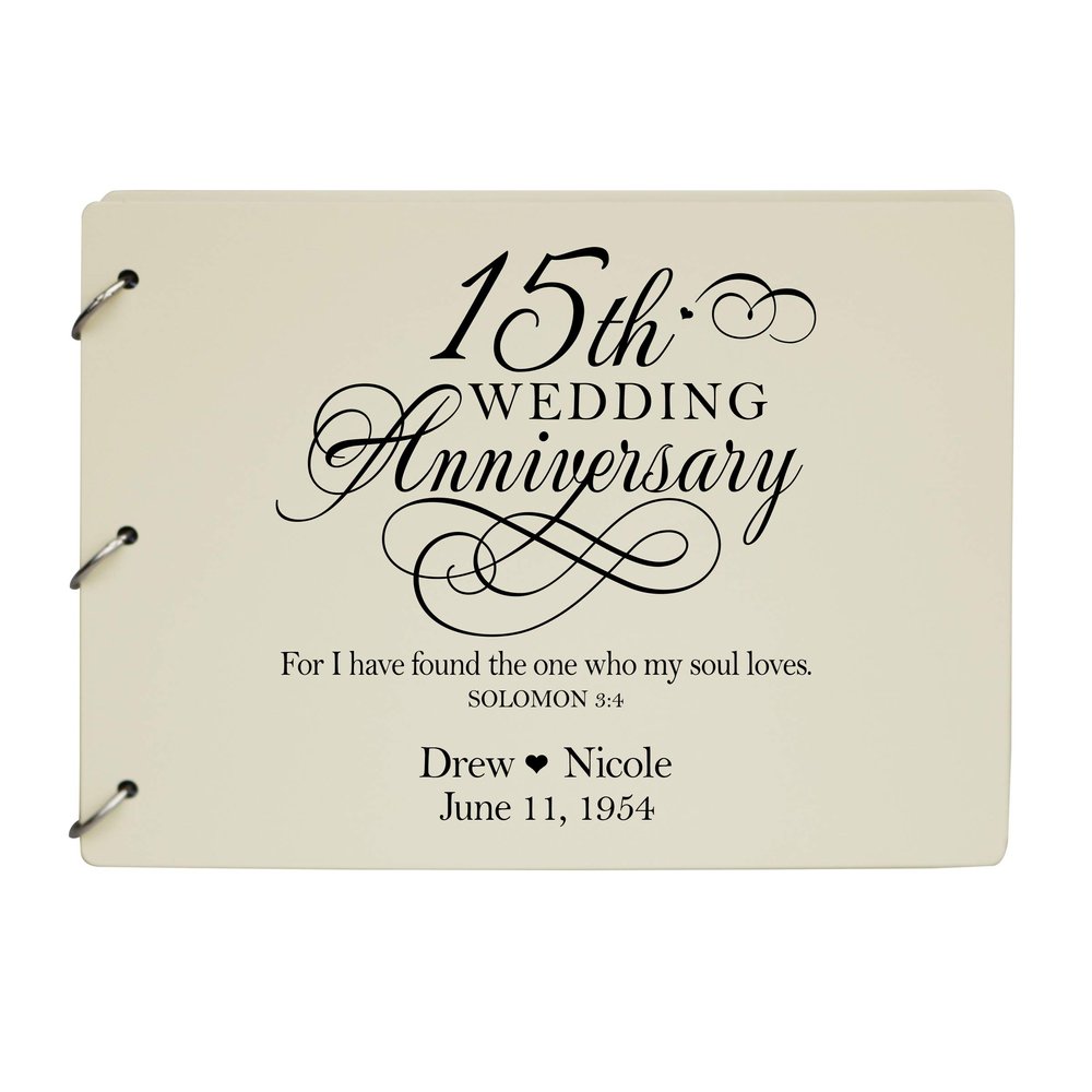 LifeSong Milestones Personalized 15th Wedding Anniversary Guest Book for Couple 15 Years of Marriage Celebration, Wooden Ivory Signature Registry Guest Book for Fifteenth Wedding (Ivory)