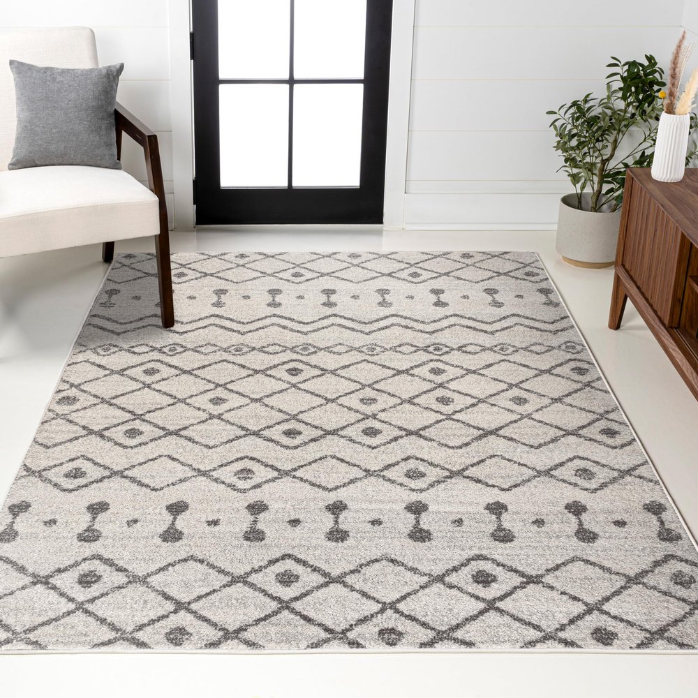 JONATHAN Y Aksil Moroccan Beni Souk Cream/Gray Indoor Area Rug, 8x10, Bohemian, Scandinavian, Easy-Cleaning for Living Room, Bedroom, Kitchen, Pet Friendly, Non-Shedding (MOH208B-8)