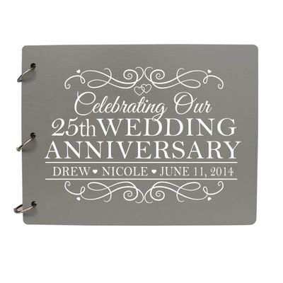 LifeSong Milestones Personalized 25th Wedding Anniversary Guest Book for Couple - Husband and Wife 25 Years of Marriage Celebration, Wooden Grey Signature Registry Guest Book (Grey)