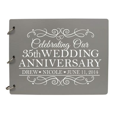 LifeSong Milestones Personalized 35th Wedding Anniversary Guest Book for Couple - Husband and Wife 35 Years of Marriage Celebration, Wooden Grey Signature Registry Guest Book (Grey)