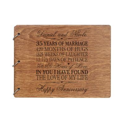 LifeSong Milestones Personalized 35th Wedding Anniversary Guest Book for Couple 35 Years of Marriage Celebration, Wooden Walnut Signature Registry Guest Book for Thirty Fifth Wedding (Walnut (Egvd))