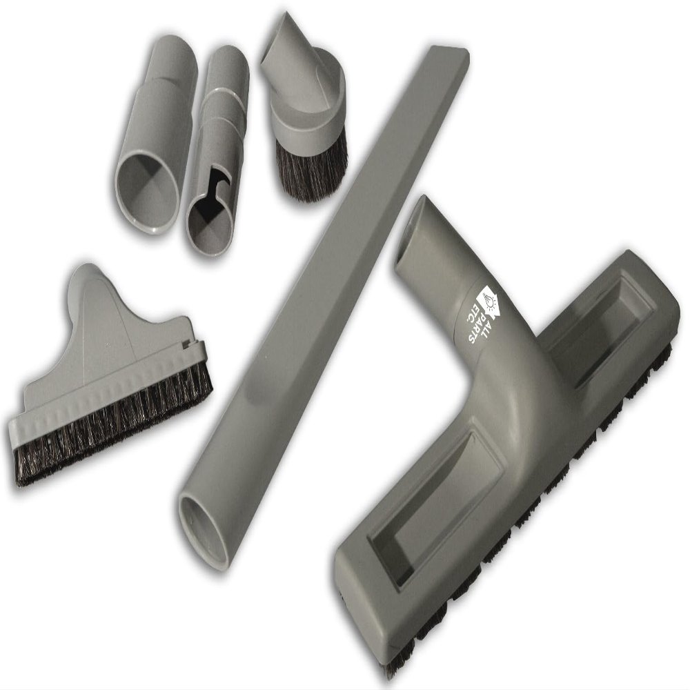 ALL PARTS ETC. 1.25" Gray Vacuum Attachment Kit (1-3/8" & 1-1/2") Floor & Dust Brush, Upholstery & Crevice Tool, Compatible with Shop Vacuum, Miele, Eureka, Kirby, Hoover & More