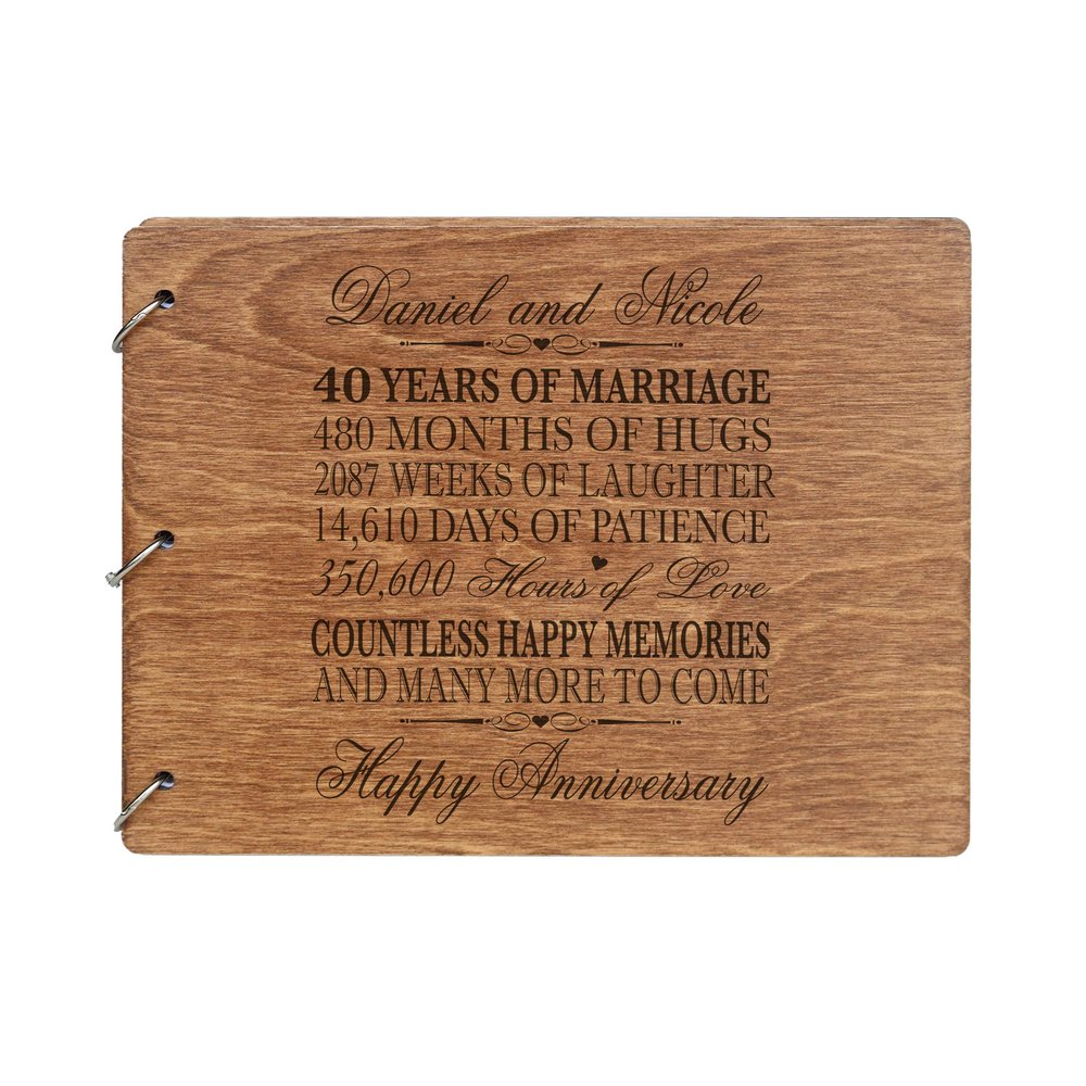 LifeSong Milestones Personalized 40th Wedding Anniversary Guest Book for Couple 40 Years of Marriage Celebration, Wooden Walnut Signature Registry Guest Book for Fortieth Wedding (Walnut (Egvd))