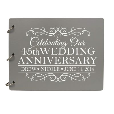 LifeSong Milestones Personalized 45th Wedding Anniversary Guest Book for Couple - Husband and Wife 45 Years of Marriage Celebration, Wooden Grey Signature Registry Guest Book (Grey)
