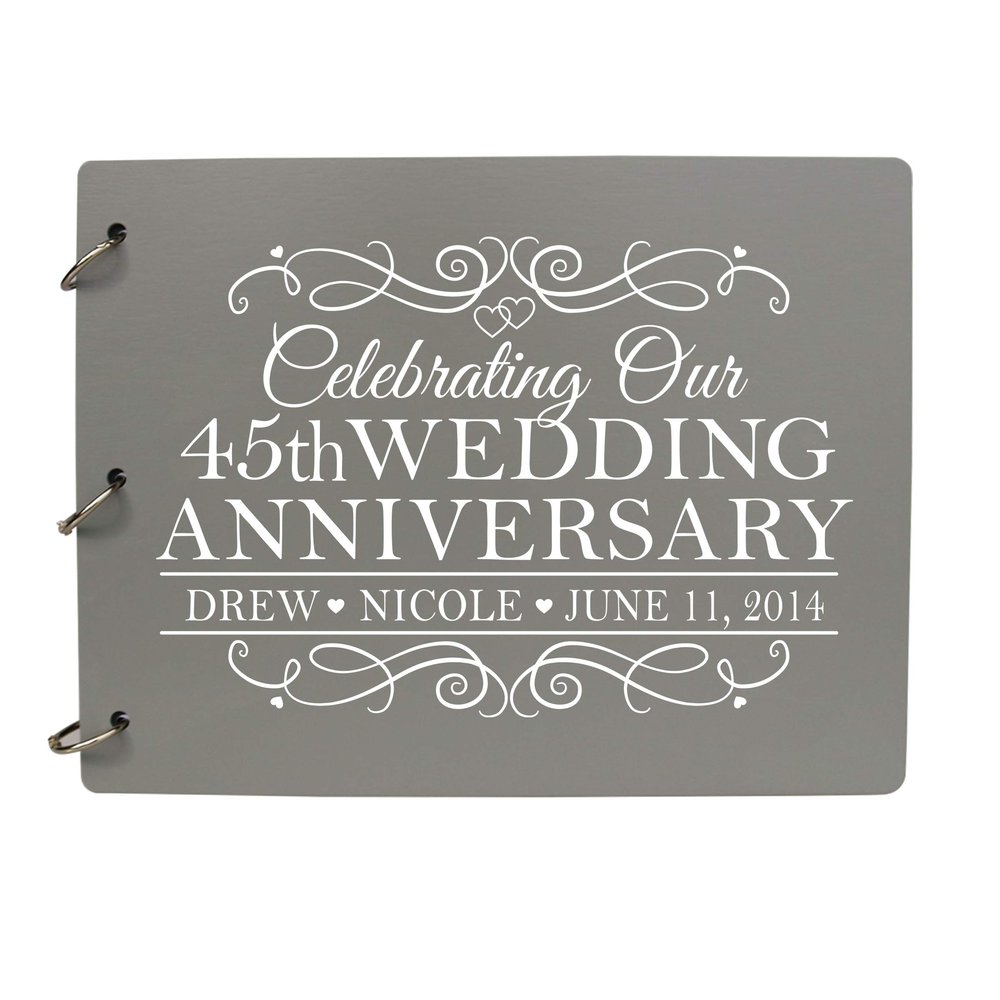 LifeSong Milestones Personalized 45th Wedding Anniversary Guest Book for Couple - Husband and Wife 45 Years of Marriage Celebration, Wooden Grey Signature Registry Guest Book (Grey)