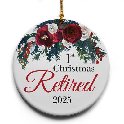 1st Retired Christmas Ceramic Christmas Tree Ornament Collectible Holiday Keepsake 2.875" Round Ornament in Decorative Gift Box with Bow- Perfect Retirement Gifts for Women or Men!