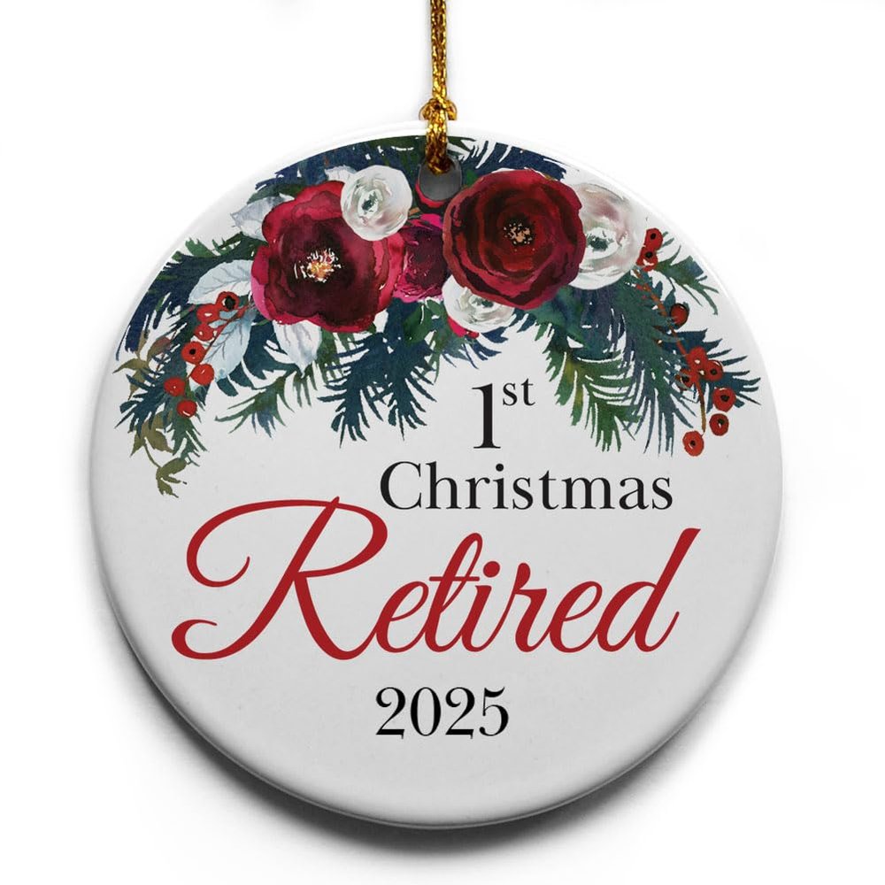 1st Retired Christmas Ceramic Christmas Tree Ornament Collectible Holiday Keepsake 2.875" Round Ornament in Decorative Gift Box with Bow- Perfect Retirement Gifts for Women or Men!