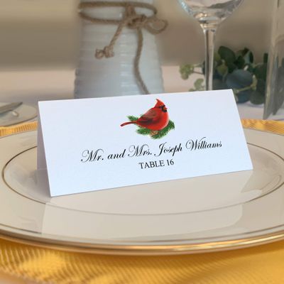 Northern Cardinal Winter and Holiday Place Cards, Set of 60, Pre-cut and Scored - Wedding, Party, Dinner, and Special Events - Made in the USA