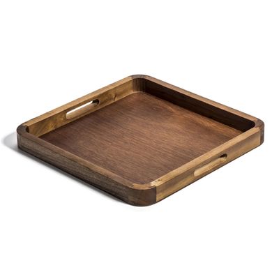 Kalmar Home Acacia Wood Square Serving Tray, 14" x 14" x 2"