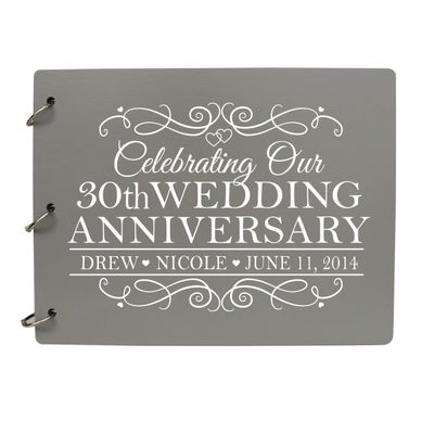 LifeSong Milestones Personalized 30th Wedding Anniversary Guest Book for Couple - Husband and Wife 30 Years of Marriage Celebration, Wooden Grey Signature Registry Guest Book (Grey)