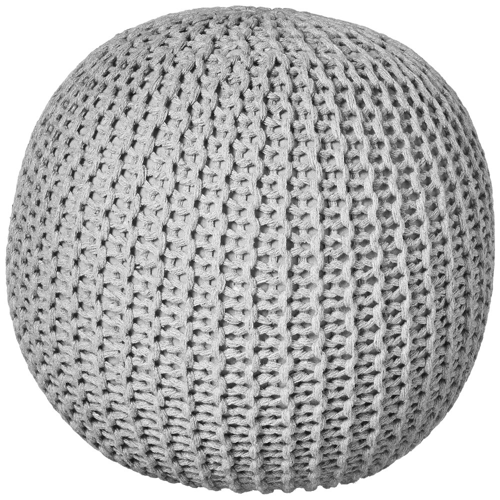 Urban Lifestyle Round Knit Pouf, Light Grey