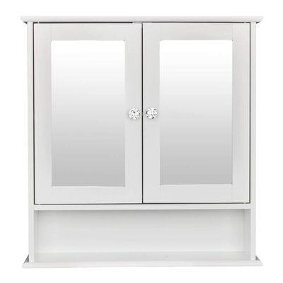 Byya Bathroom Wall Mounted Cabinet with Double Mirrors Doors and Adjustable Shelf,Bedroom Kitchen Wooden Storage Cabinets Organizer,White Finish