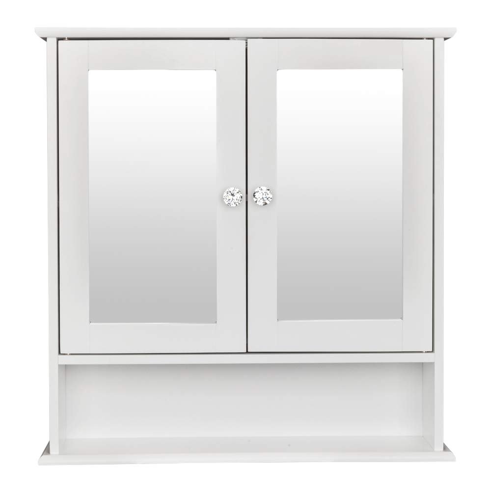 Byya Bathroom Wall Mounted Cabinet with Double Mirrors Doors and Adjustable Shelf,Bedroom Kitchen Wooden Storage Cabinets Organizer,White Finish