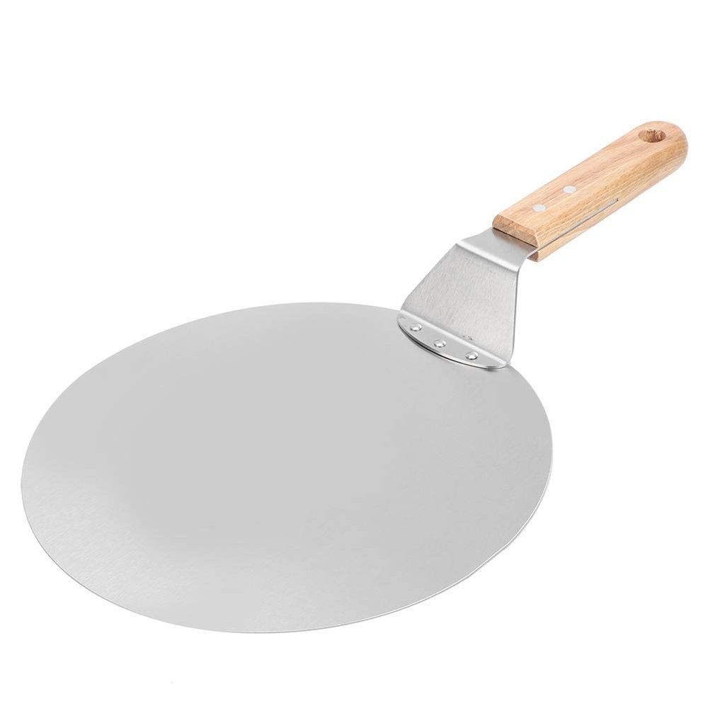Pizza Spatula Round Shovel Stainless Steel Pizza Peel Paddle Wooden Handle Baking Tool Metal Pie Server Cake Holder
