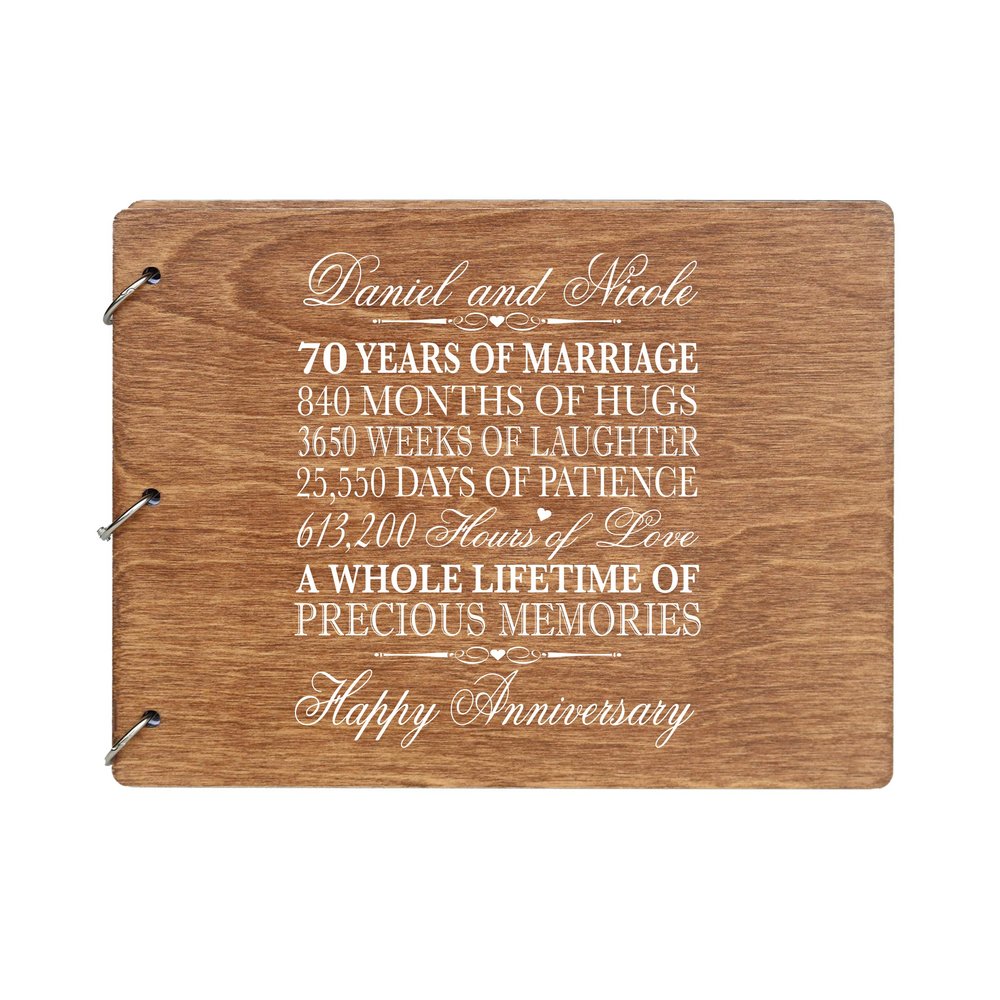 LifeSong Milestones Personalized 70th Wedding Anniversary Guest Book for Couple Husband and Wife 70 Years of Marriage, Wooden Walnut Signature Guest Book for Seventieth Wedding (Walnut)