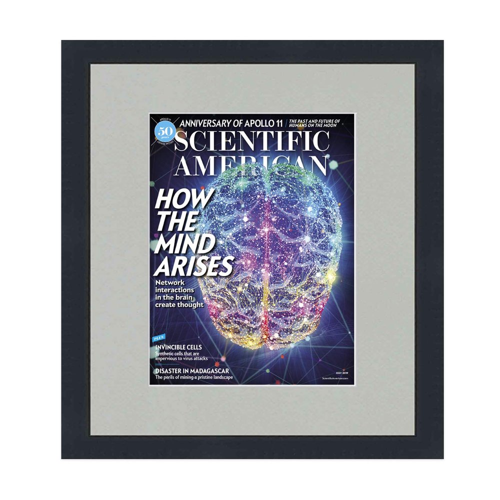 CountryArtHouse Scientific American Magazine Solid Wood Frame - Complete with Acrylic, Backing, and Grey Mat - Display Magazines Sized 8"x11"