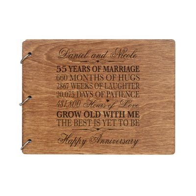 LifeSong Milestones Personalized 55th Wedding Anniversary Guest Book for Couple 55 Years of Marriage Celebration, Wooden Walnut Signature Registry Guest Book for Fifty Fifth Wedding (Walnut (Egvd))