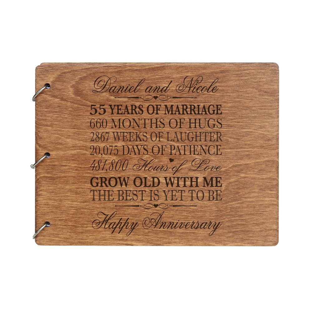 LifeSong Milestones Personalized 55th Wedding Anniversary Guest Book for Couple 55 Years of Marriage Celebration, Wooden Walnut Signature Registry Guest Book for Fifty Fifth Wedding (Walnut (Egvd))